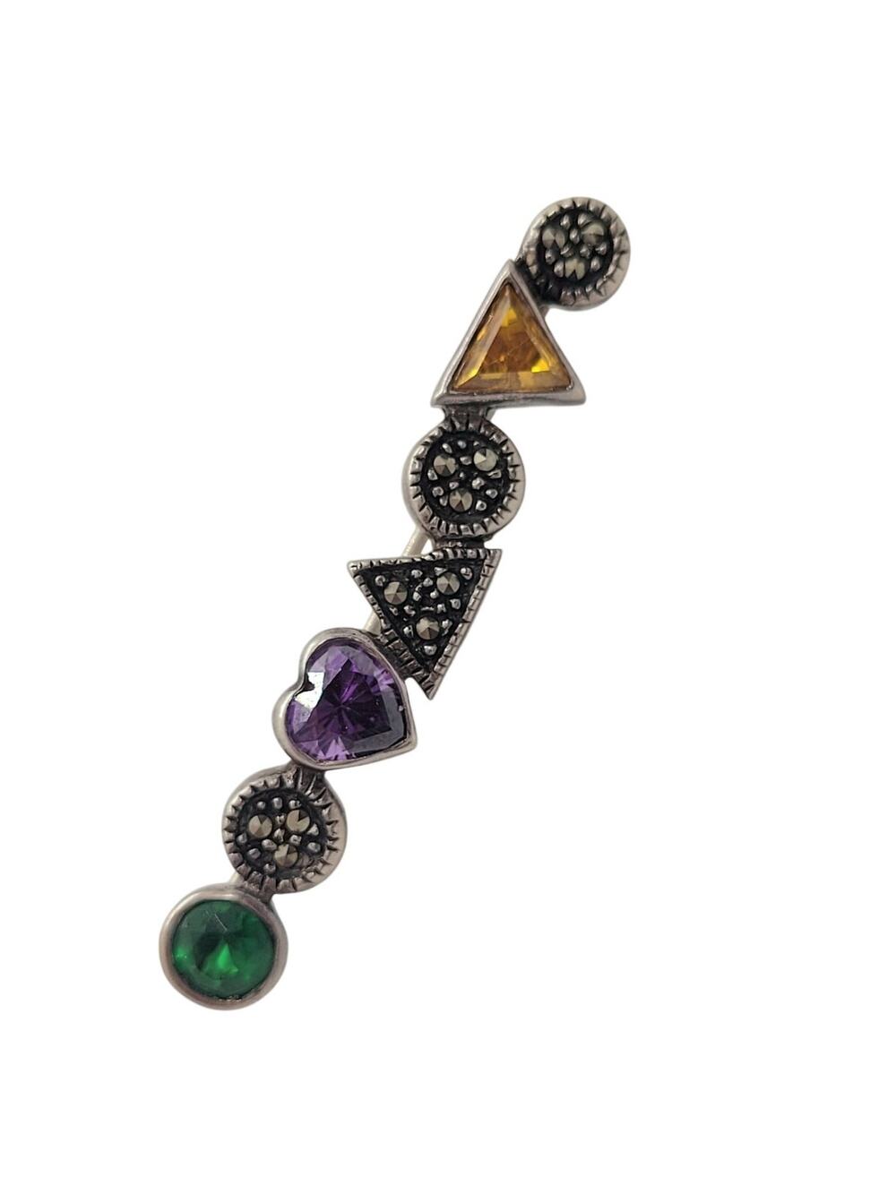 Vintage Rainbow Heart Brooch Coquette Romantic Rhinestone Statement Pin